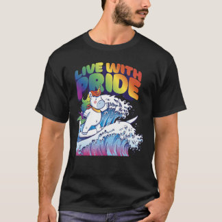 T-shirt LGBT Cute Pride unicorne surf à côté d'un arc-en-c