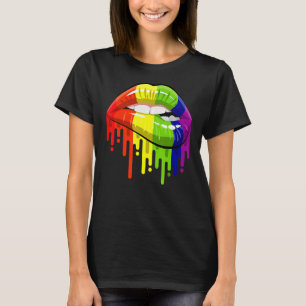 T-shirt Lgbt Gay Homosexuel Lesbian Rainbow Lips Pride