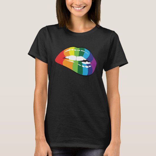 T-shirt LGBT Human Rights, LGBT FIDE Rainbow Lips Gay Les (Devant)