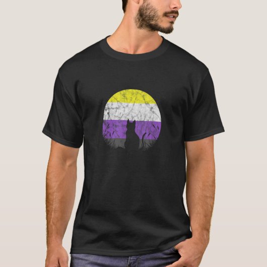 T-shirt LGBT Non Binary Flag Chat Moon Genderqueen Enby Di (Devant)