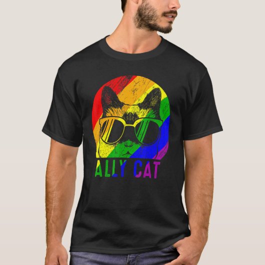 T-shirt Lgbt Pride Ally Chat Arc-en-ciel Drapeau Gay Lesbi (Devant)