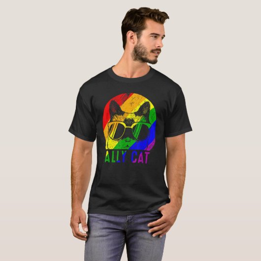 T-shirt Lgbt Pride Ally Chat Arc-en-ciel Drapeau Gay Lesbi (Devant entier)