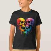 T-shirt Lgbt Pride Halloween Horror Skeleton Skull Rainbow (Devant)