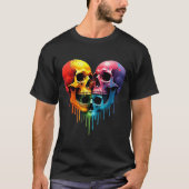 T-shirt Lgbt Pride Halloween Horror Skeleton Skull Rainbow (Devant)