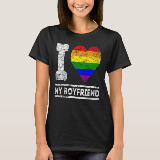 T-shirt LGBT Pride I Love My Boyfriend Rainbow Support Fam (Devant)