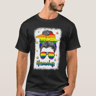 T-shirt Lgbt Pride Libre Maman Hugs Messy Bun Rainbow Flag
