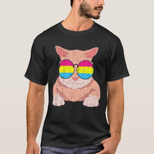 T-shirt Lgbt Pride Mois Chat Lunettes de soleil Pan Drapea (Devant)