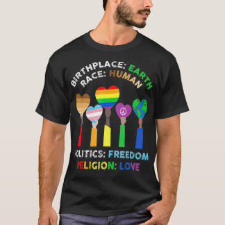 T-shirt LGBT race humaine lieu de naissance terre religion