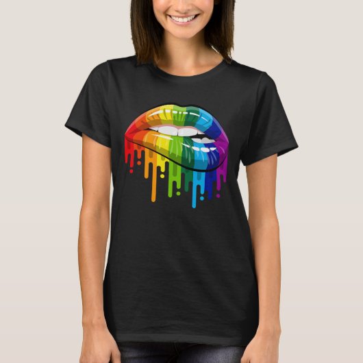 T-shirt LGBT Rainbow Lips Pride gay homosexuel lesbienne (Devant)