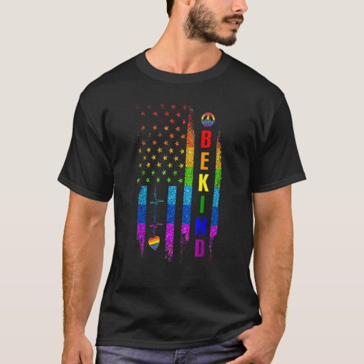T-shirt Lgbtq Be Kind Gay pride Lgbt Rainbow American Flag (Devant)