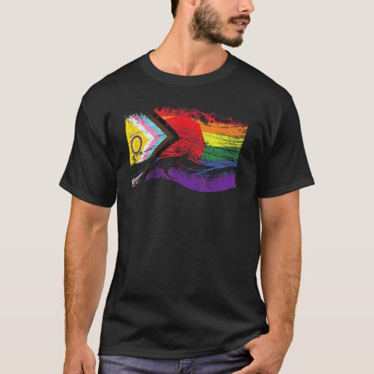 T-shirt LGBTQ+ Distressed Flag Inclusive Progressive Pride (Devant)