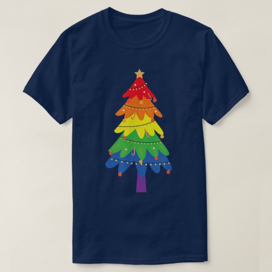 T-shirt LGBTQ Pride Rainbow Flag Gay Christmas Tree Funny  (Design devant)
