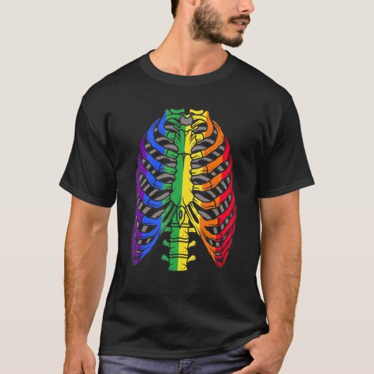 T-shirt Lgtb Halloween Gay Drapeau Ribcage Squelette Pride (Devant)