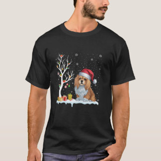 T-shirt Lhasa Apso Chien Santa Hat Festif Arbre Lumière Ch