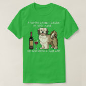 T-shirt Lhasa Apso et vin Drôle chien (Design devant)