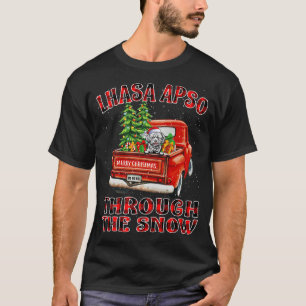 T-shirt Lhasa Apso Through The Snow Christmas Truck Plaid