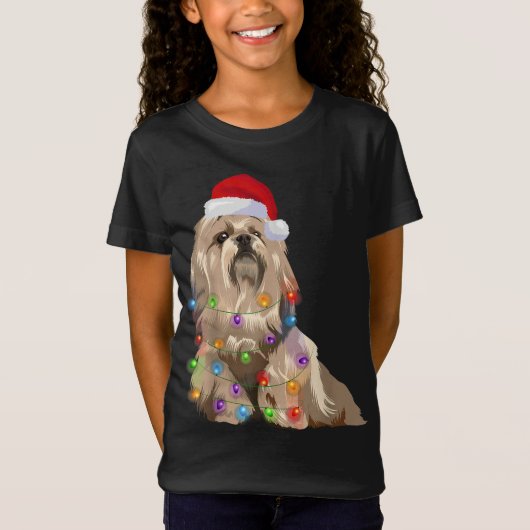 T-Shirt Lhassa Apso Feux de Noël Amoureux des chiens Père  (Devant)