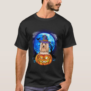 T-shirt Lhassa Apso Witch Moon Citrouille Effrayant Chien
