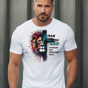 T-shirt L'homme de Dieu Lion Croix Fête des pères Cadeau