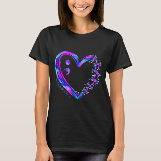 T-shirt Libellule cœur violet sarcelle de sensibilisation (Devant)