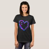 T-shirt Libellule cœur violet sarcelle de sensibilisation (Devant entier)