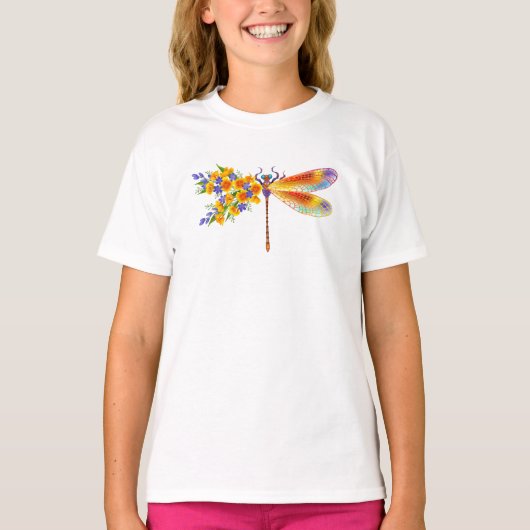 T-shirt libellule de fleurs jaunes (Devant)
