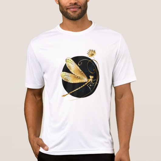 T-shirt libellule d'or en cercle noir (Devant)