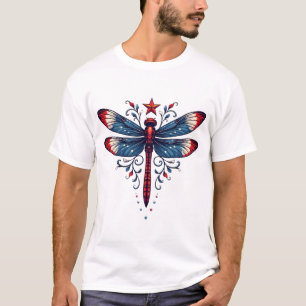 T-shirt Libellule Drapeau Américain Patriotique 4 Juillet