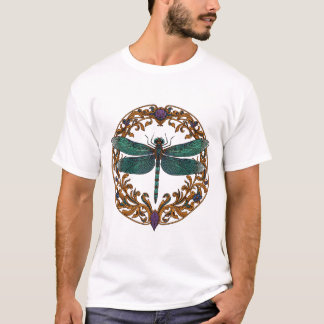 T-shirt Libellule en filigrane dans un cadre ornemental
