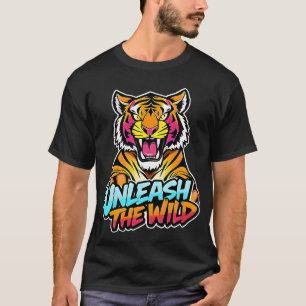 T-shirt Libérez la nature sauvage – Art néon Tigre rugissa