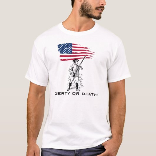 T-shirt Liberté ou mort, Minuteman avec le drapeau (Devant)
