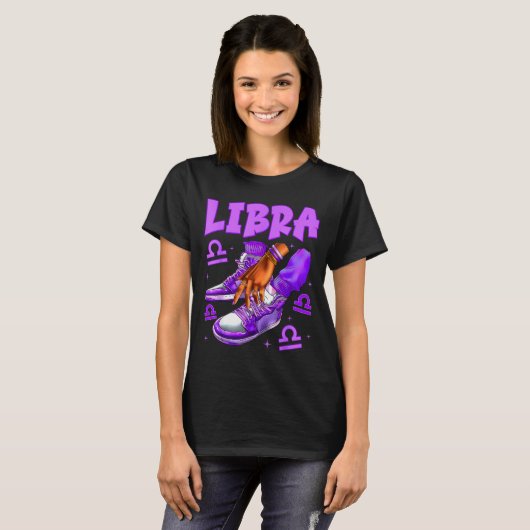 T-shirt Libra Girl Birthday Black Woman Sneakers Zodiac Si (Devant entier)