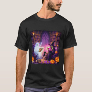 T-shirt Librairie hantée Halloween Rétro Sorcière de livre