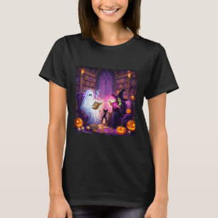 T-shirt Librairie hantée Halloween Rétro Sorcière de livre