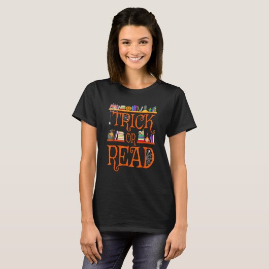 T-shirt Librairie Trick or Read Library Event Halloween Bo (Devant entier)