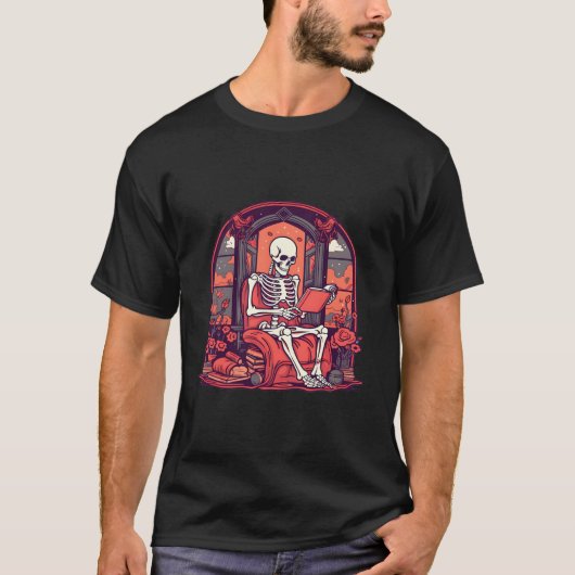 T-shirt Librarian Skeleton Reading Book Goth Tarot The Rea (Devant)