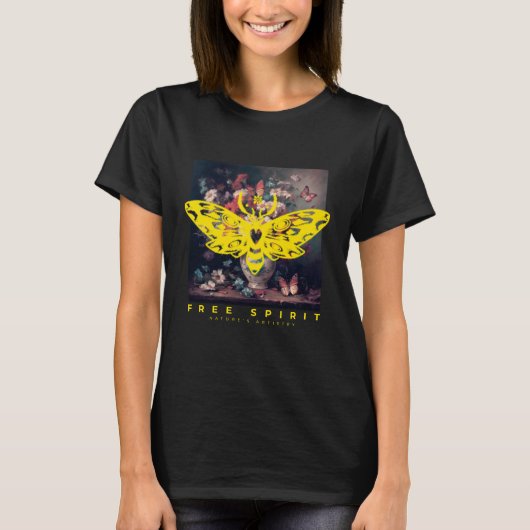 T-shirt Libre Spirit Moth et Vase Fleur Noir (Devant)