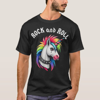 T-shirt Licorne Arc-En-Ciel Rock And Roll Emo Goth