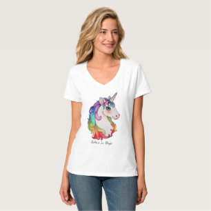 T-shirt Licorne d'aquarelle avec des cheveux d'arc-en-ciel