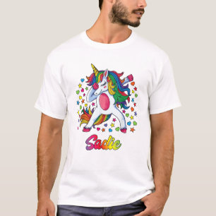 T-shirt Licorne de Dabbing Sadie Arc-en-ciel Nom Personnal