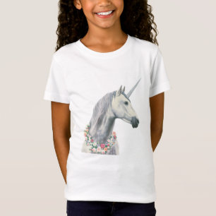 T-Shirt Licorne d'esprit avec des fleurs autour de cou