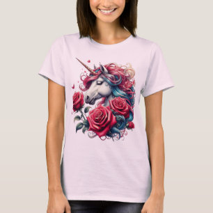 T-shirt Licorne Enchantée avec des Roses : Une Symphonie d