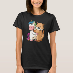 T-shirt Licorne Et Chat Animaux Mignons Pour Femmes Câlins