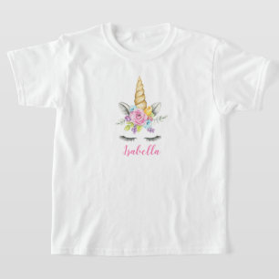 T-shirt Licorne florale d'aquarelle personnalisée