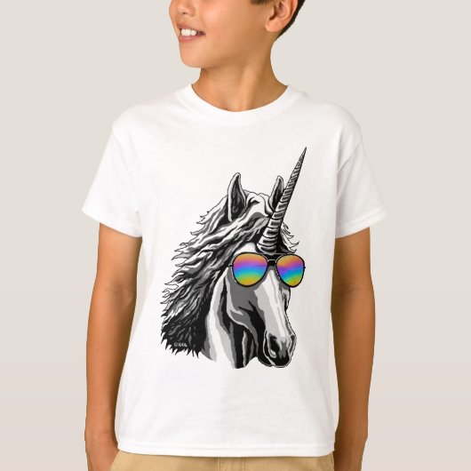 T-shirt Licorne fraîche avec des lunettes de soleil (Devant)