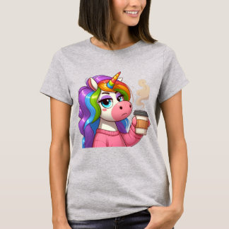 T-shirt Licorne Grincheuse Besoin de Café Dessin Animé