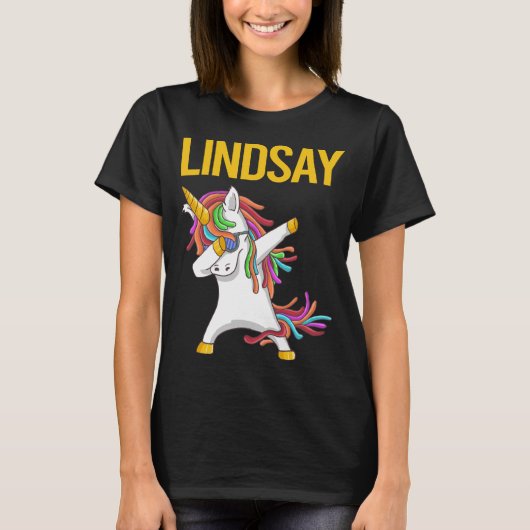 T-shirt Licorne Heureuse - prénom Lindsay (Devant)