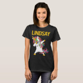 T-shirt Licorne Heureuse - prénom Lindsay (Devant entier)