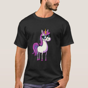 T-shirt Licorne Intelligente avec Lunettes Mignonnes Corne