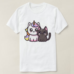 T-shirt Licorne Kawaii et Chat Noir Dessin Fantastique Mig